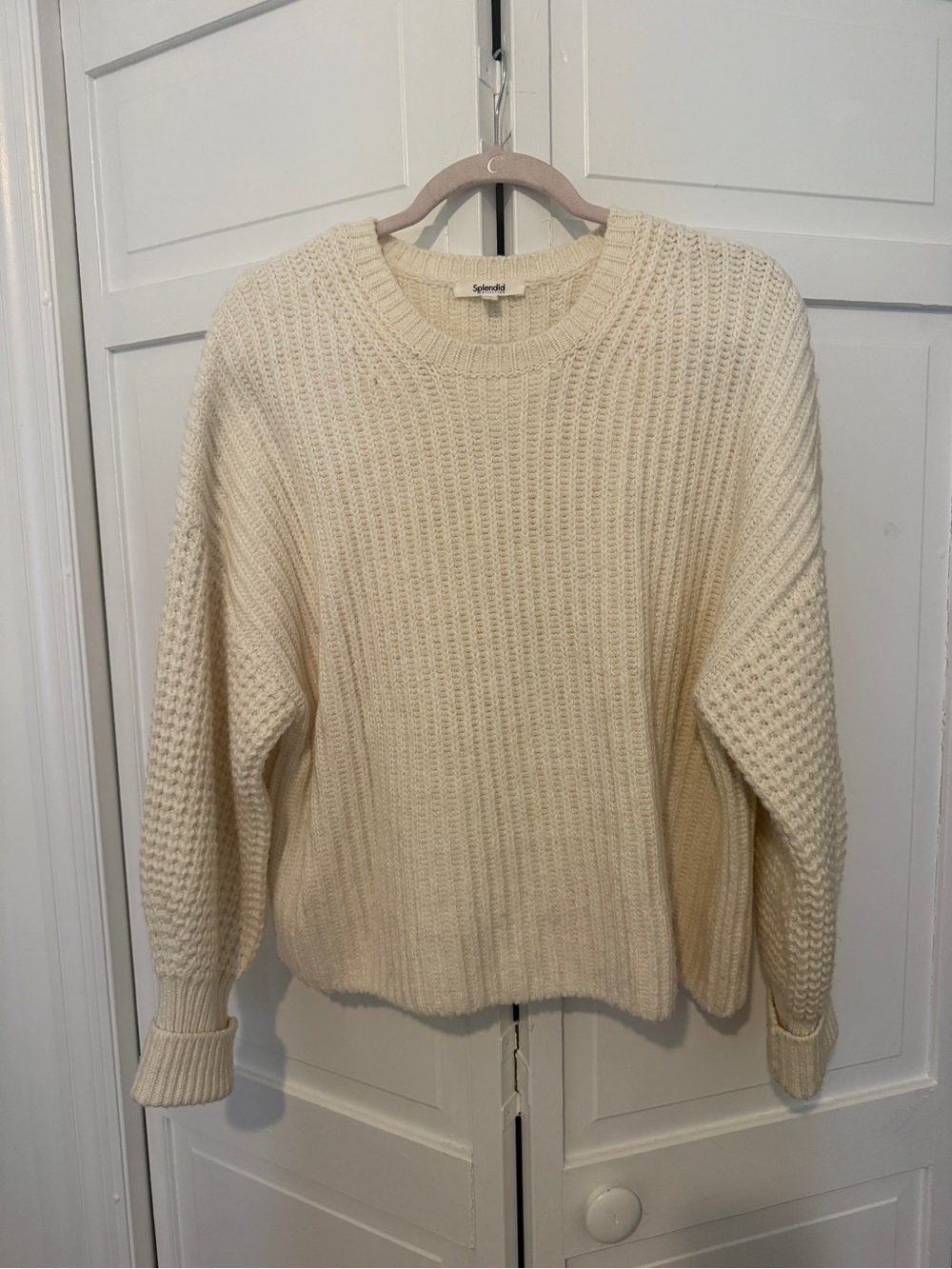 Splendid Cream Textured Crewneck Sweater